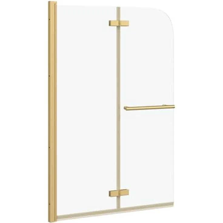 vidaXL Duschabtrennung Transparent und Gold, 95 x 140 cm, faltbar, aus Sicherheitsglas und Aluminium, breitenverstellbar, drehbar