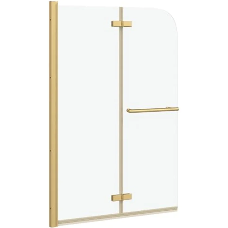 vidaXL Duschabtrennung Transparent und Gold, 95 x 140 cm, faltbar, aus Sicherheitsglas und Aluminium, breitenverstellbar, drehbar – Bild 1