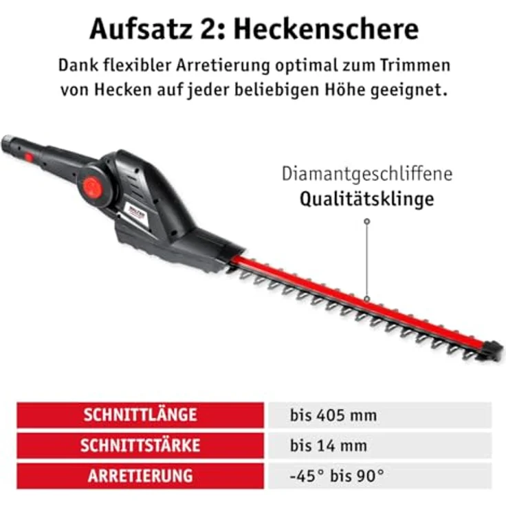 WALTER Li-Ion Akku-Hochentaster-/Heckenschere 20 V, 2 in 1 Kombigerät mit Teleskopstange bis 2,40 m, 180 mm Schnittlänge, Qualitätsmesser 405 mm – Bild 6