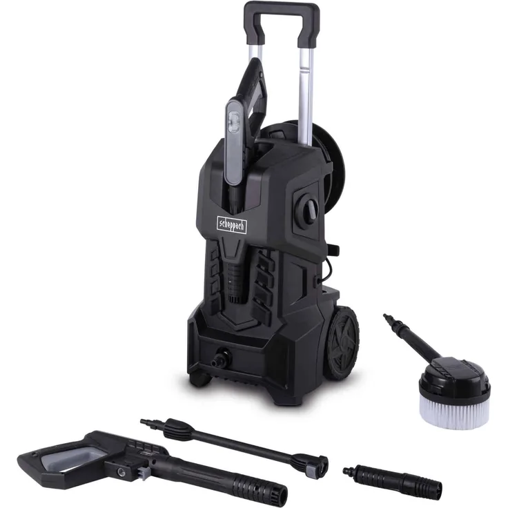 Scheppach HPC2400-BE, Elektro-Hochdruckreiniger mit 2400W, max. 180 Bar, 480L/h, Quick-Connect und integrierter Schlauchtrommel