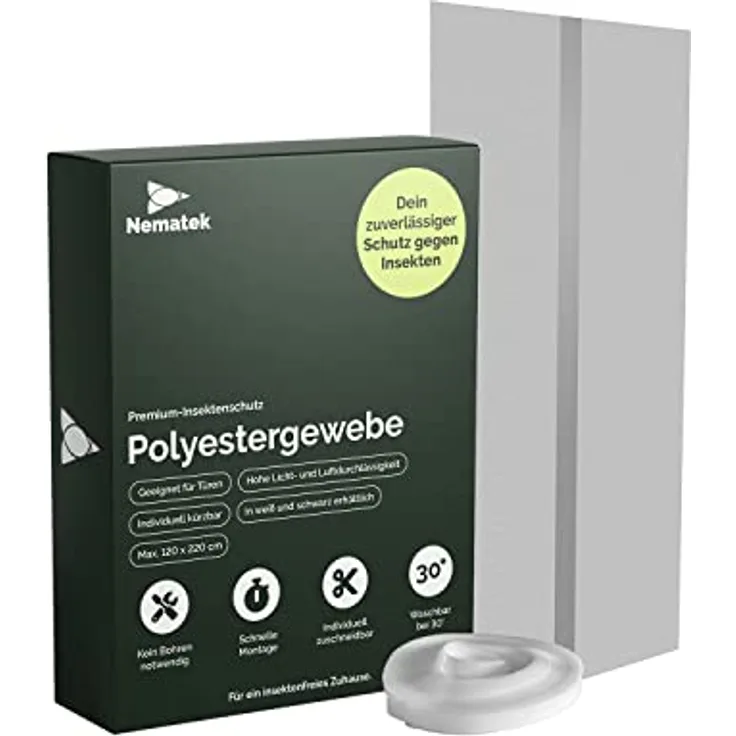 Nematek Polyester Fliegennetz Balkontür - Mückennetz Balkontür - Fliegengitter Lamellenvorhang zum Kleben - individuell zuschneidbar - Fliegennetz Tür bis zu 120 x 220 cm (schwarz)