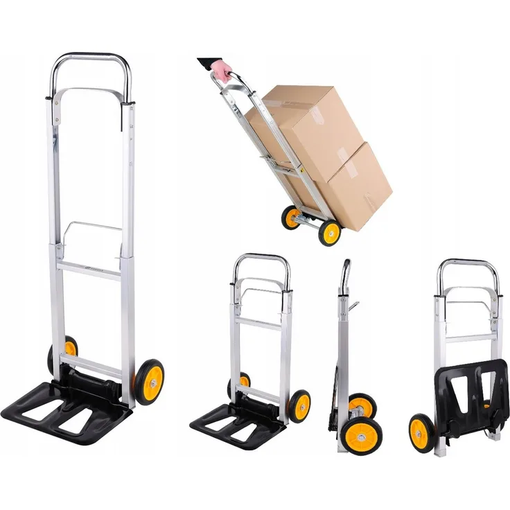 TRIZERATOP Klappbare Sackkarre, Transportkarre bis 90 kg Tragkraft, Aluminium, 355 x 240 mm Ladefläche, teleskopierbarer Griff, nur 4,3 kg