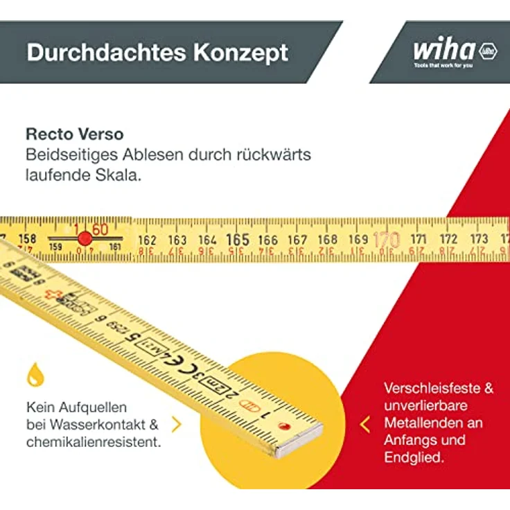 Wiha Gliedermaßstab Longlife Plus 2 m metrisch, 10 Glieder Mit Metallenden. (27055) gelb - Preisvergleich – Bild 4