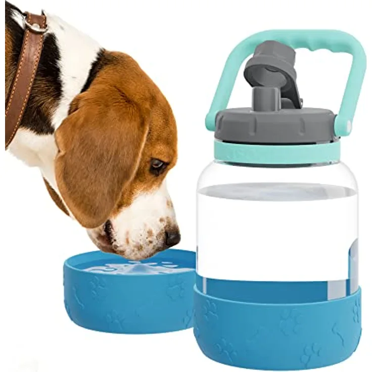 Asobu - The Barkley Dog Bowl – Trinkflasche aus Tritan | Auslaufsicher 1 Liter mit Hundenapf blau | Ideal zum Wandern, Sport, Fitness und Spazierengehen
