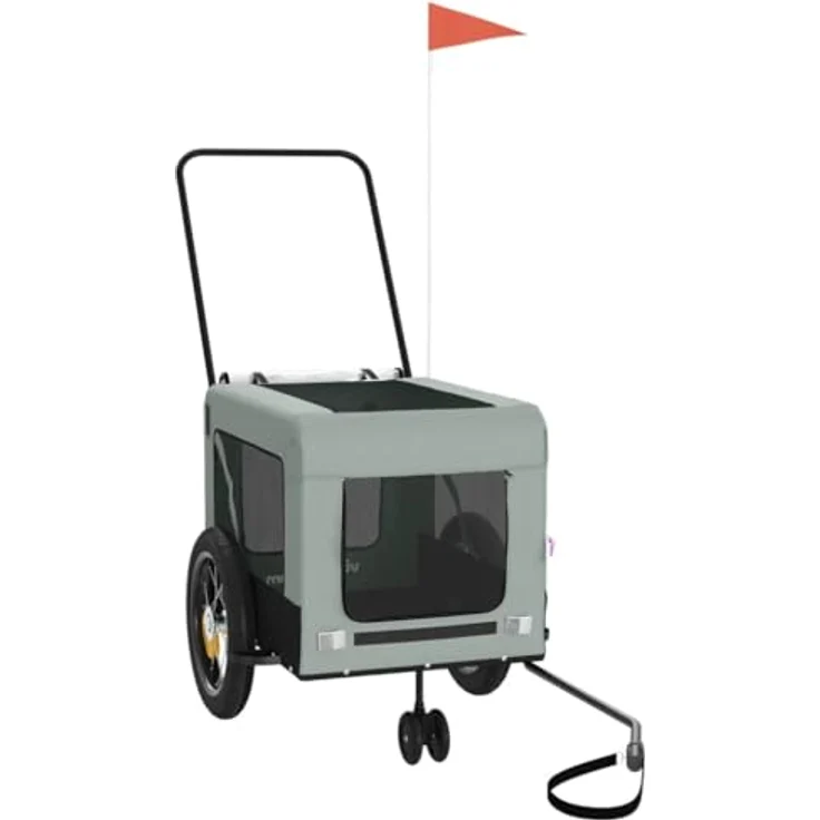 vidaXL Hunde-Transportbox Fahrradanhänger Hunde Grau und Schwarz Oxford-Gewebe und Eisen, Große Hinterräder für ruhige und sichere Fahrt – Bild 4