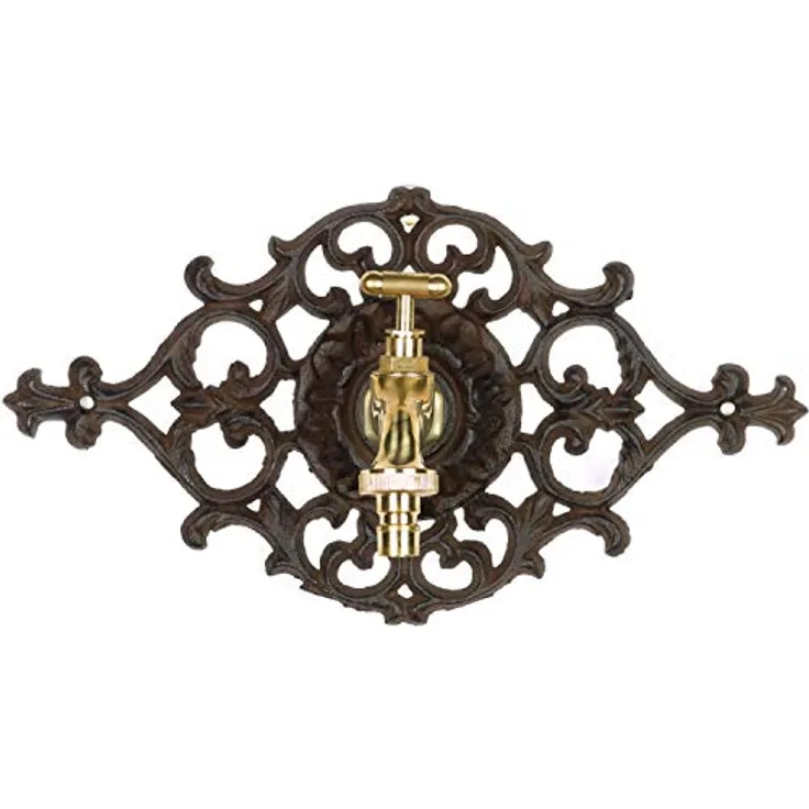 Nostalgie Wasseranschluss Zierrosette Eisen Wasserhahn Garten braun antik Stil
