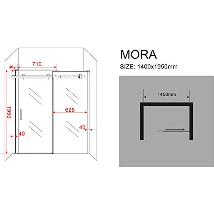 Glasdeals Nischentür MORA, 140 x 195 cm, aus 8 mm Sicherheitsglas, rahmenlos, einstellbare Breite, inkl. Schiebetür-Rollensystem – Bild 7