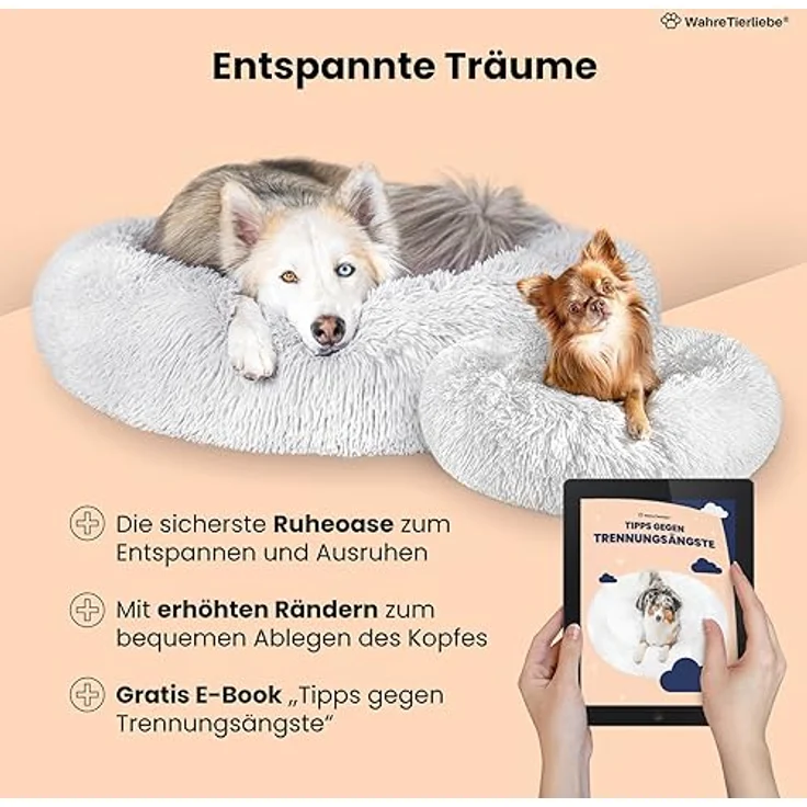 Wahre Tierliebe Hundebett Fluffy - Das Original - waschbar [XXS, 50cm, dunkelgrau] Hundekissen, Hundekorb, Flauschiges Hundebett für große, mittelgroße & kleine Hunde – Bild 2