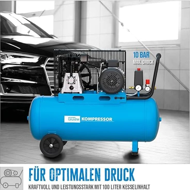 Güde Profi Kompressor 580/10/100 H 400V 100l 10bar 3000W 580l 2 Zylinder, luftstarker Kompressor mit 480 l/min Ansaugleistung, 8-10 bar Druckbereich, blau – Bild 2