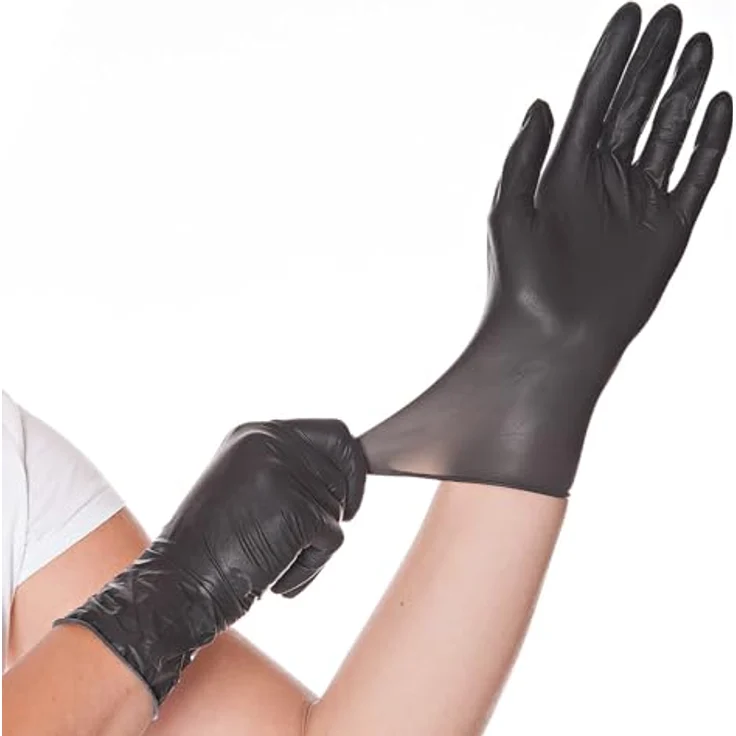 HYGOSTAR Latex-Handschuh DIABLO, S, schwarz, puderfrei Länge: 240 mm, für Allergiker, lebensmittelecht, reißfest, extrem dehnbar & widerstandsfähig, aus Naturkautschuk, Rollrand, ausgezeichnetes Tastgefühl, texturierte Oberfläche beinhaltet: 100 Stück i – Bild 2