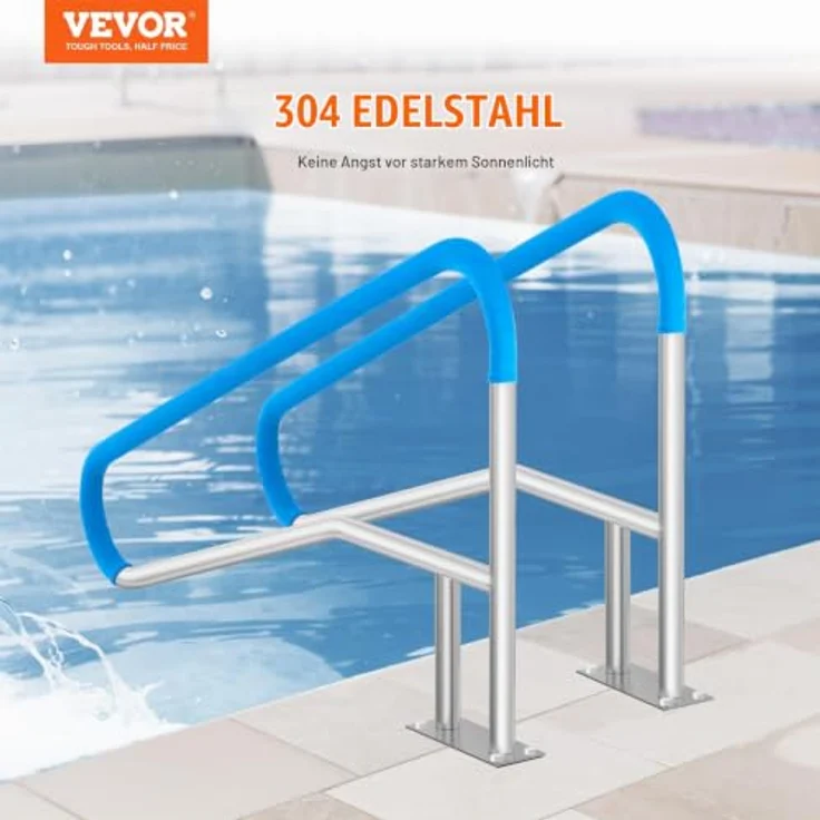 VEVOR Pool Handlauf, 2 Stück, 1395 x 810 x 100 mm, Edelstahl mit Grundplatte für Innen-/Außenpools, rostfreier Haltegriff, silberweiß – Bild 2