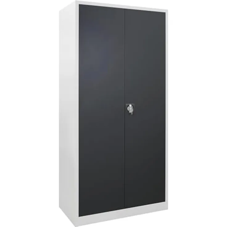 ADB Flügeltürenschrank RAL7035 / 7016, H 1950 x B 920 x T 420 mm | Metallschrank mit 50 kg Traglast pro Fachboden, lichtgrau anthrazitgraue Türen