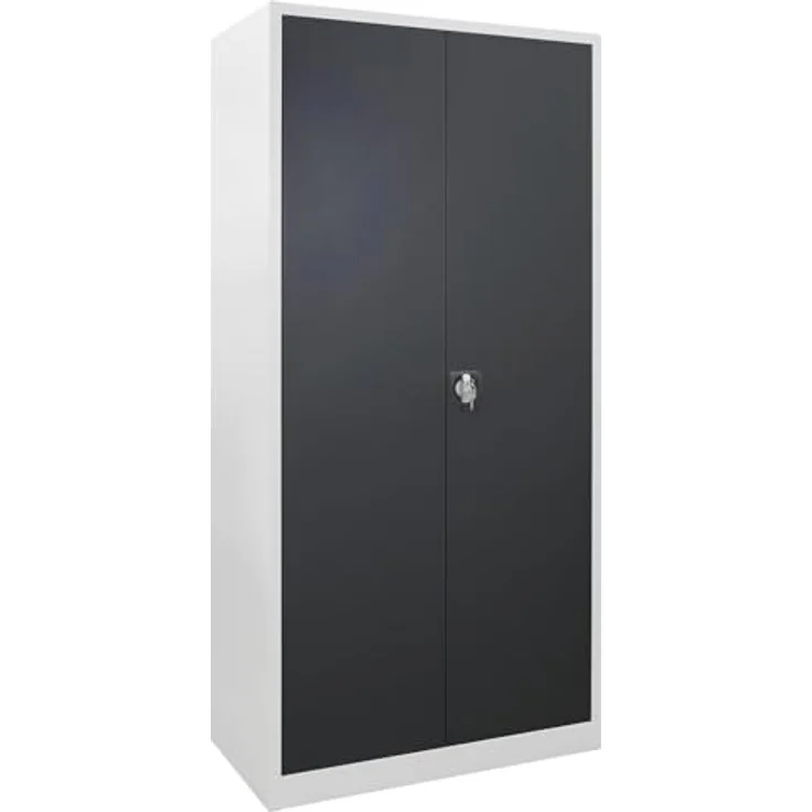 ADB Flügeltürenschrank RAL7035 / 7016, H 1950 x B 920 x T 420 mm | Metallschrank mit 50 kg Traglast pro Fachboden, lichtgrau anthrazitgraue Türen – Bild 1