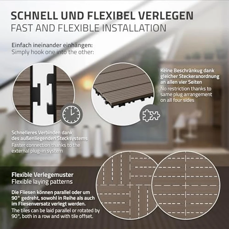4er Pack WPC Bodenplatte 60x30 dunkelbraun – Bild 6