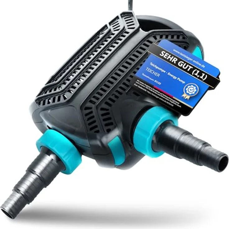 TEICHER Teicher Filterpumpe EP-3000X, energieeffiziente Teichpumpe 10W, 3000 l/h, IPX8, ideal für Gartenteich und Wasserfall