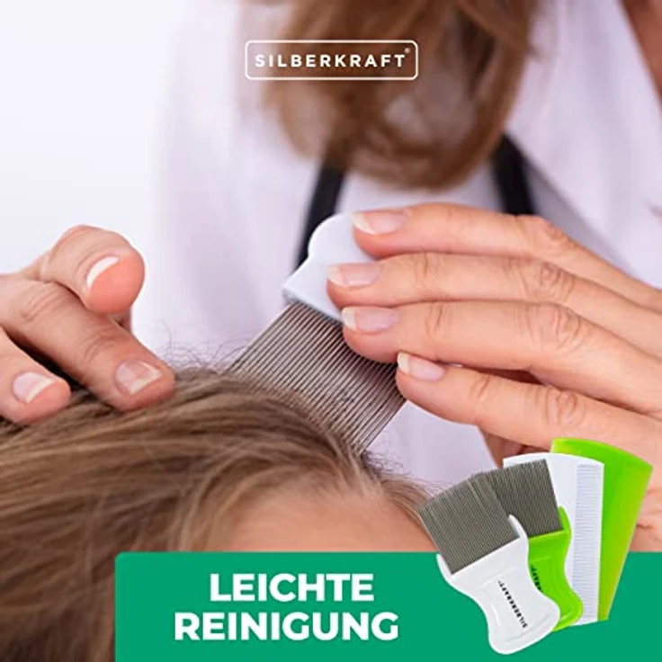 Silberkraft Flohkamm Silberkraft Läusekamm Set - Effektive Läusebekämpfung, Edelstahlzinken, für Mensch und Tier, hygienisch (1-tlg) – Bild 5