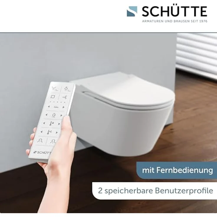 SCHÜTTE CESARI Dusch WC Set, WC mit Bidetfunktion, hängendes WC ohne Spülrand, inklusive Gesäß- und Ladydusche, LED Nachtlicht, D-Form Slim WC Sitz mit Absenkautomatik – Bild 4
