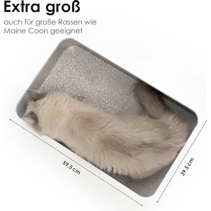 LucyBalu® Edelstahl Katzenklo geruchsfrei | große Katzentoilette aus Edelstahl | offenes Katzenklo für den Einstieg von Oben | hop-in Katzen Klo ohne Deckel | Katzen WC | Edelstahl Wanne | Weiß – Bild 5