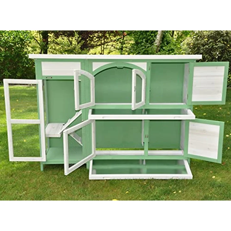 nanook Premium Kaninchenstall Jumbo XXL, besonders großer Hasenstall mit Seitenaufgang, wetterfest in grün-weiß, 145 x 48 x 109 cm – Bild 4