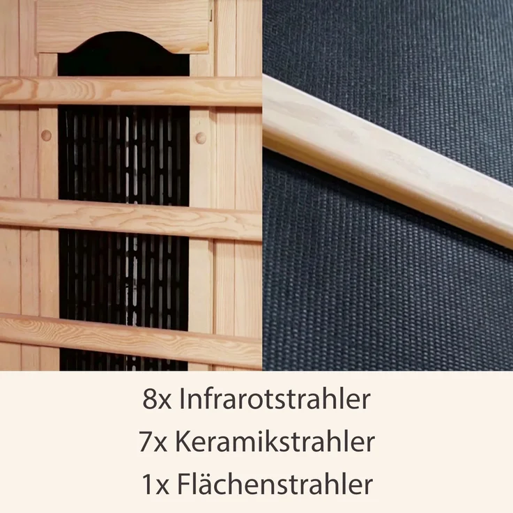 Artsauna Infrarotkabine Nyborg E150K – Infrarotsauna 4 Personen – LED-Farblicht, digitaler Steuerung, 7 Keramikstrahler, 1 Flächenstrahler – Hemlockholz, 150 x 150 x 190 cm – Bild 7