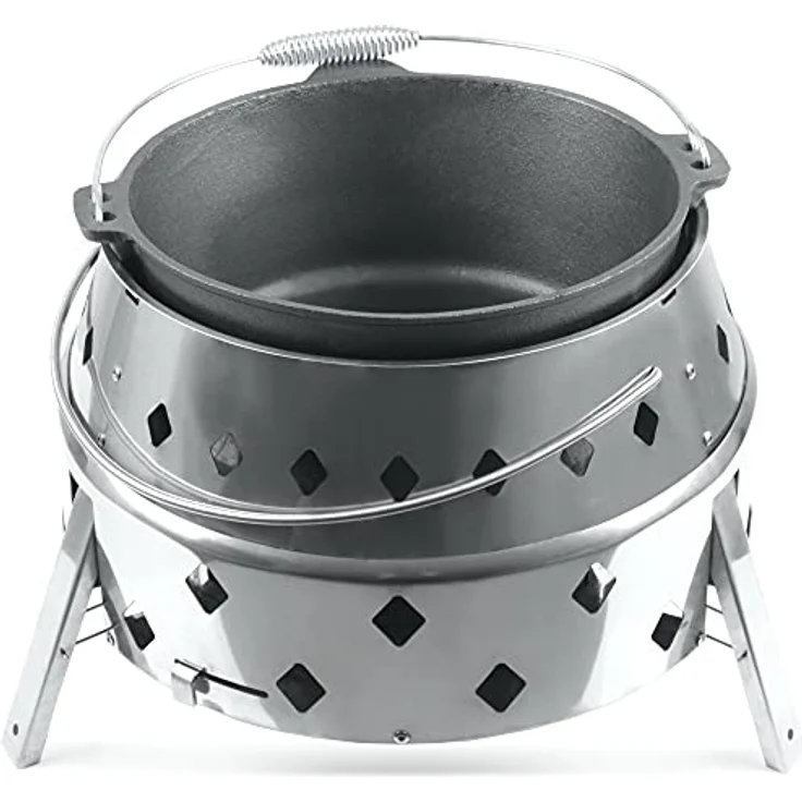 BBQ-Toro 6-teiliges Dutch Oven Set "DOKING" | Multifunktionaler Dutch Oven Grill mit Grillpfanne, Deckelheber und Tragetasche | 3-in-1 Faltgrill für 9 QT Dutch Oven – Bild 4