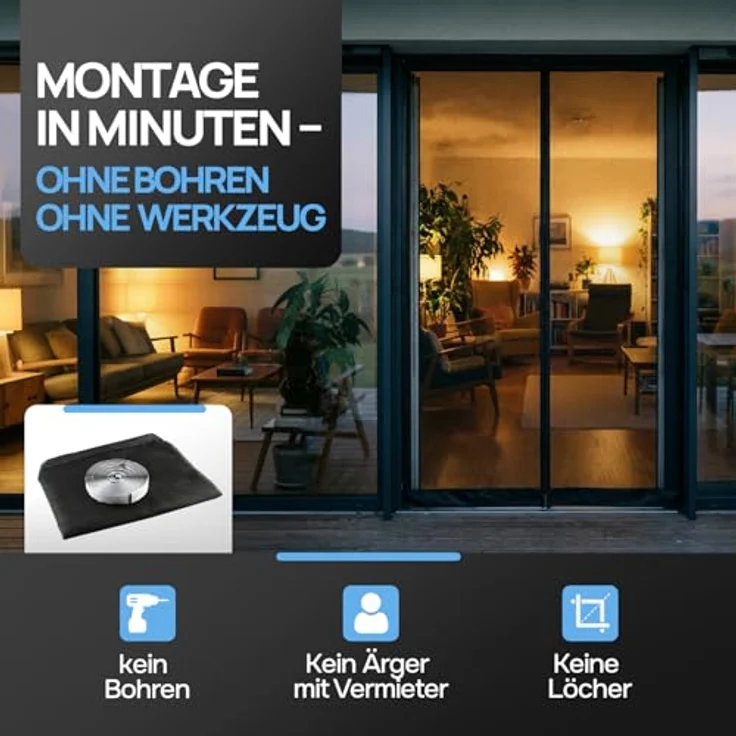 Door Easy DOOR EASY Fliegengitter Balkontür 140 x 240cm, reißfestes Premium-Gewebe, Insektenschutz ohne Bohren, lückenlos schließender Magnetvorhang – Bild 5