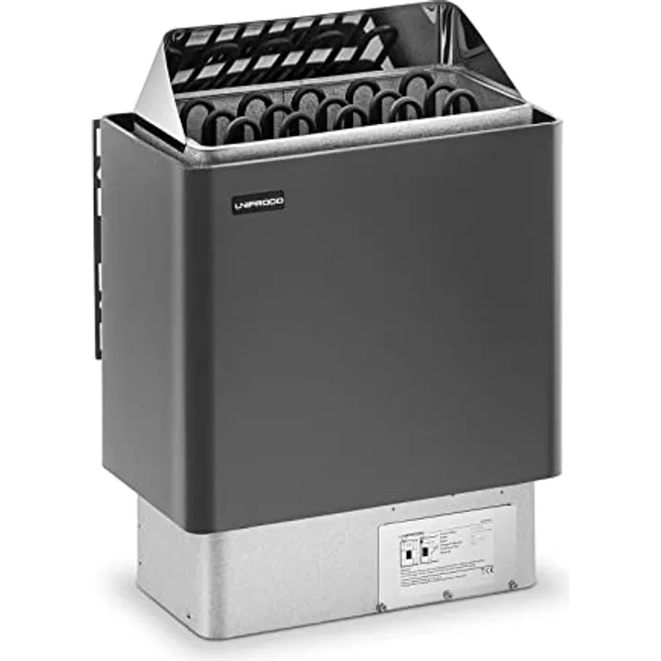 Uniprodo Saunaofen UNI_SAUNA_G8.0KW, 8 kW elektrisch für Trockensauna 30 bis 110 °C, grau/silberfarben, mit Überhitzungsschutz und Thermostat