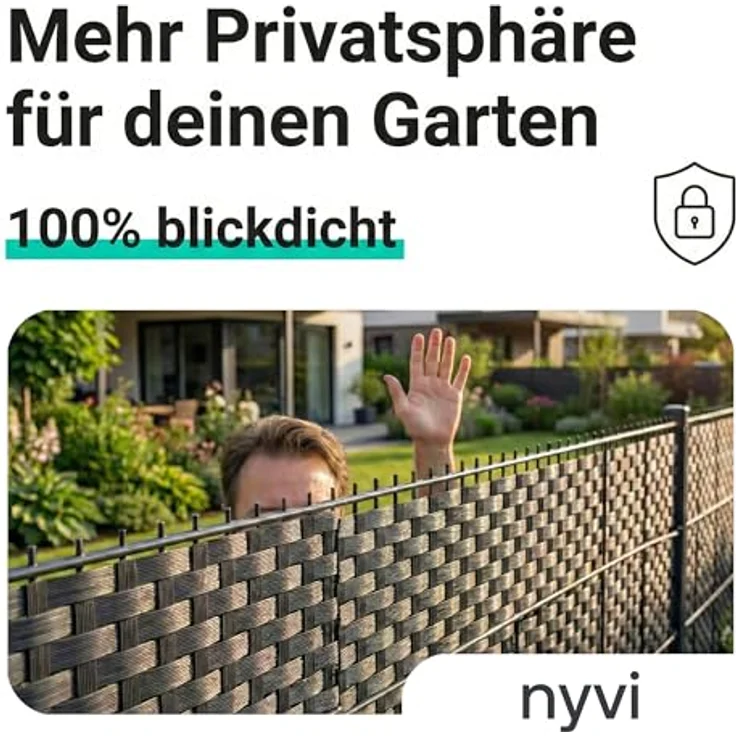 NYVI Polyrattan Sichtschutzstreifen Privafence, blickdicht, 255 x 19 cm, grün, 10 Rollen (25,5 Meter) für Doppelstabmatten-Zaun, wetterfest und UV-resistent – Bild 4