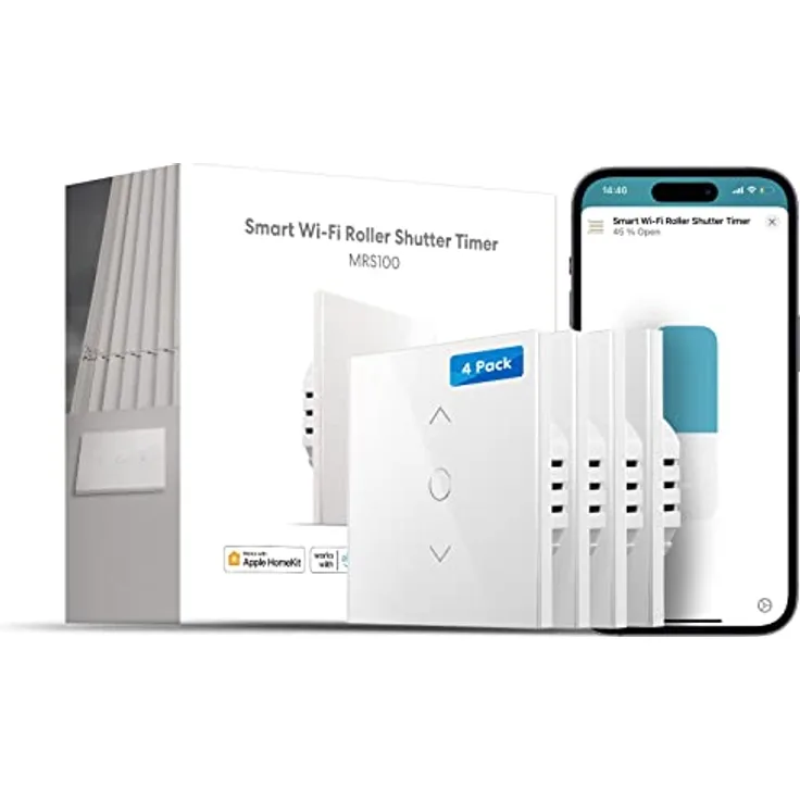 Meross Smart Rolladenschalter WLAN mit Zeitschaltuhr, kompatibel mit HomeKit, Alexa und Google Home, 80x80mm – Touch-Schalter für elektrische Rollläden, 4er Pack (benötigt Nullleiter)