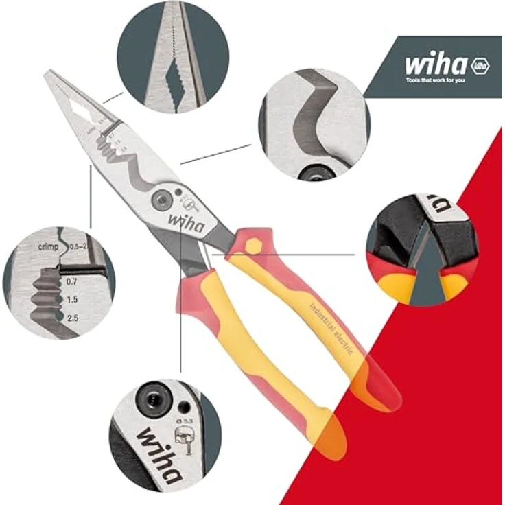 Wiha Multifunktionszange für Elektriker 8in1 I Crimpen, Abisolieren, Schneiden, Greifen, Entgraten, Biegen, Verschrauben, Schrauben schneiden (45705) – Bild 2