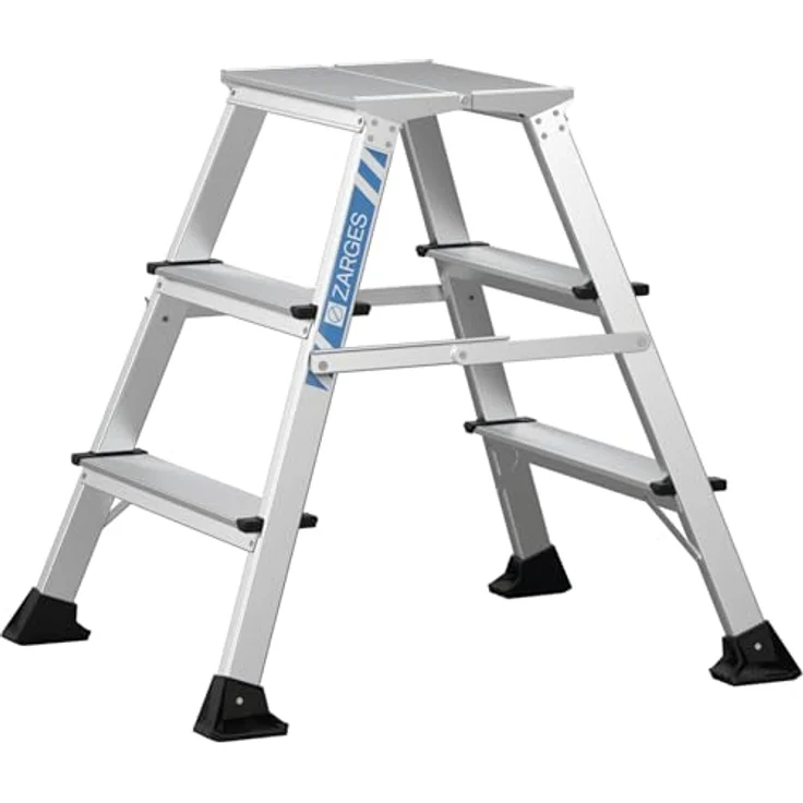 ZARGES XLstep P Podest schmal, 2 x 3 Stufen, beidseitig begehbar, extratiefe Stufen, abriebfest eloxierte Holme – Bild 1