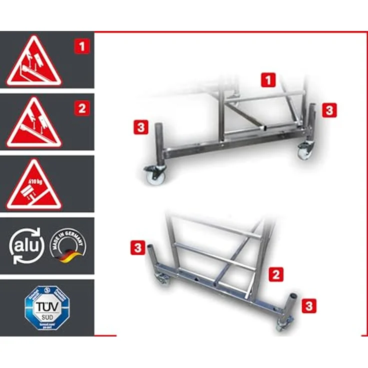 ALTEC Rollfix 1.0 500, Baugerüst mit 5m Arbeitshöhe, TÜV-zertifiziert, belastbar 200kg/m², Alu, Rollen (Ø125mm) – Bild 5
