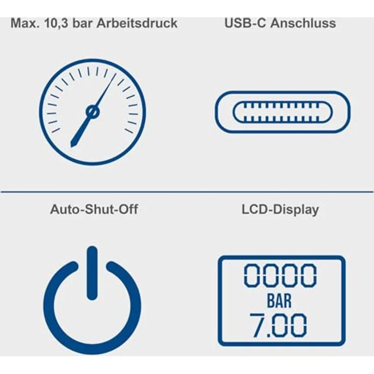 Scheppach Akku-Handkompressor AC10/8V, 10,3 bar Arbeitsdruck, 8 V, 2000 mAh, 5 Betriebsmodi, inkl. Schlauch, Nadel, Adapter, Ventil, Ladekabel – Bild 2