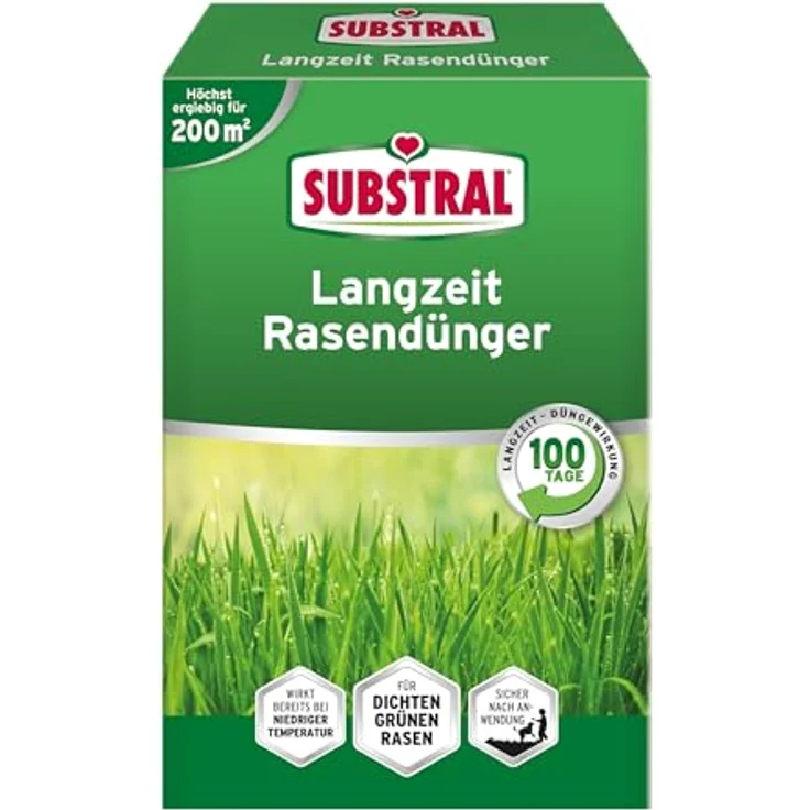 Substral Premium Langzeit Rasendünger für 200 m², 4 kg - Schnelle Grünwirkung, 100 Tage Langzeitnährstoffversorgung, staubfreies Granulat – Bild 1