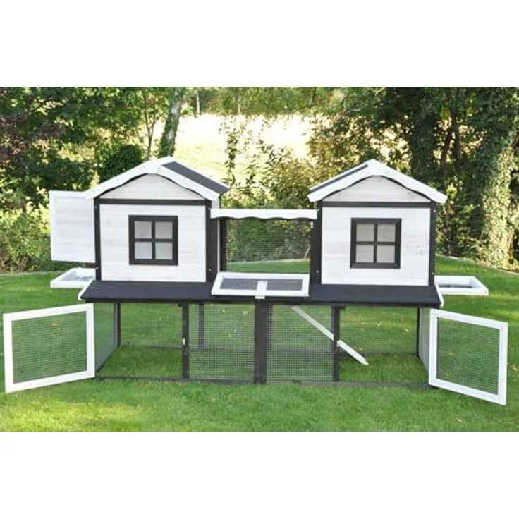 nanook Premium Hasenstall XXL mit Freilauf Gehege für draußen - 197 x 85 x 112 cm - braun weiß - 2 Ebenen – Bild 4