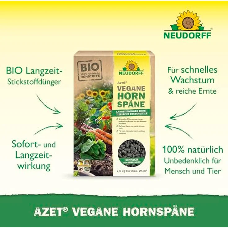 Neudorff Azet Vegane Hornspäne, 100% natürlicher Stickstoff-Langzeitdünger für alle Pflanzen, 2 kg - für schnelles Wachstum und reiche Ernte – Bild 2