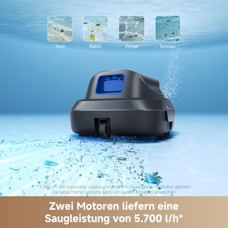 MOVA Diver R10, kabelloser Poolroboter mit 5700 l/h Saugleistung, 120 Min Laufzeit und automatischem Parken für oberirdische Pools bis 80 m² – Bild 3