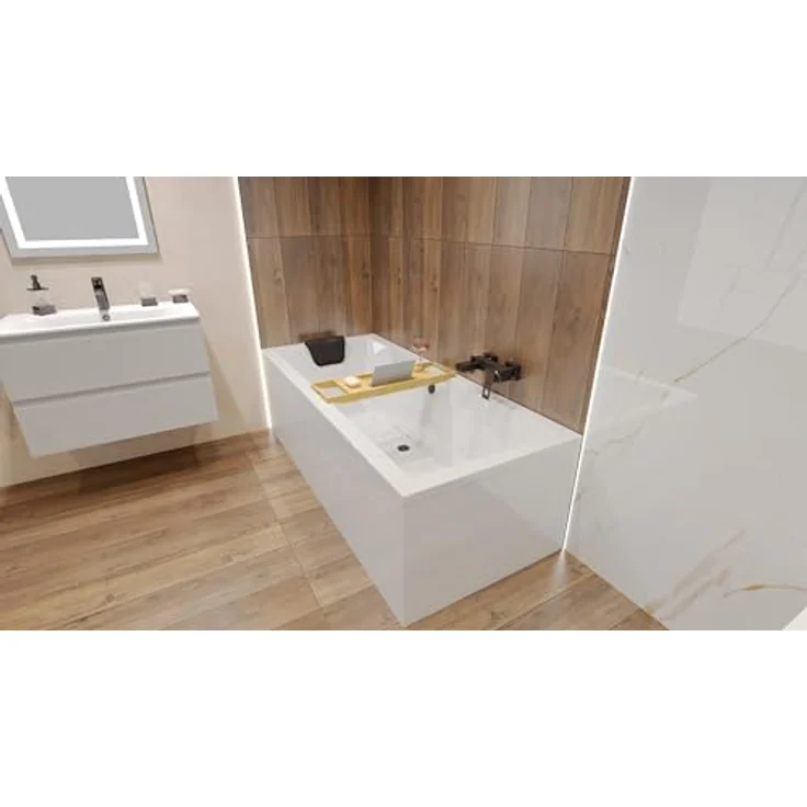 BAD LAND QUADRO 180x80, Rechteckige Badewanne aus Acryl in Weiß, Komplettset mit Kopfstütze, Füßen und chromfarbener Automatik Ablaufgarnitur, Made in EU – Bild 5
