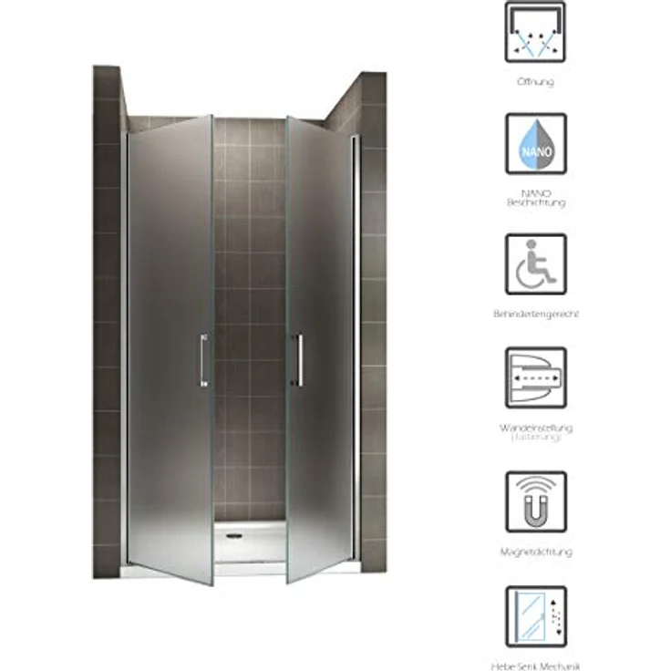 i-flair Duschtür 80-83 cm, Höhe 195 cm, satiniertes 6 mm Sicherheitsglas, Edelstahlgriffe – Bild 2