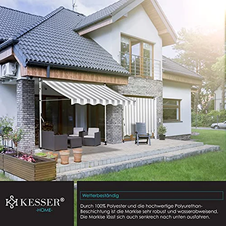 KESSER Klemmmarkise mit Handkurbel Balkon, Balkonmarkise ohne Bohren, UV-beständig höhenverstellbar wasserabweisend , Sonnenschutz, Terrassenüberdachung , einfache Montage 350cm, Weiß-Grau – Bild 6