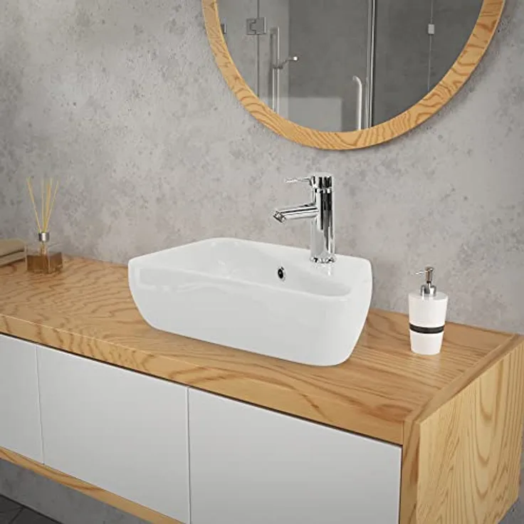 ML DESIGN modern living ML-Design Waschbecken aus Keramik in Weiß 45x27x13 cm, Eckig, Wandmontage/Aufsatzwaschbecken, Überlauf, Hängewaschbecken Handwaschbecken