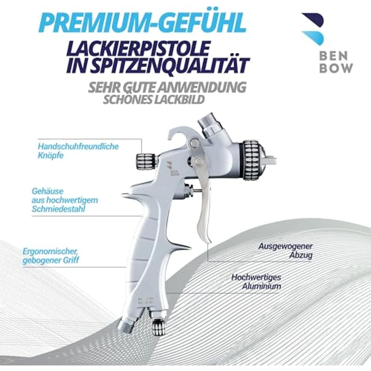 BenBow Lackierpistole PK60 HVLP Mini 0,8 mm Düse + 100 ml Fließbecher - Effizient, präzise und vielseitig einsetzbar - Aluminium Gehäuse, hohe Sprühqualität (Blau) – Bild 2