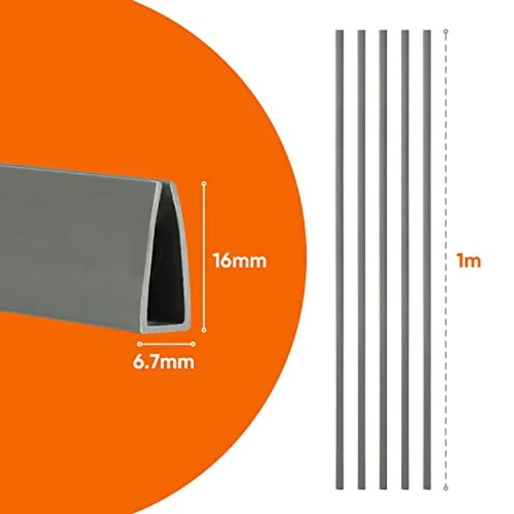 Sekey PVC Zaunschiene Abdeckprofil 5pcs x 1m, Schutzzubehör für PVC Sichtschutzmatte, 1 m/Wurzel, 5er Set, Grau – Bild 5