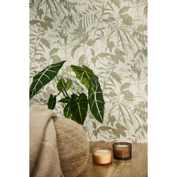 Livingwalls Hot Spots Motivtapete, Vliestapete mit Blättermotiv in Creme, Grün, Gold und Metallic, 10,05 m x 0,53 m, Dschungel-Look, Made in Germany - 782031 – Bild 2