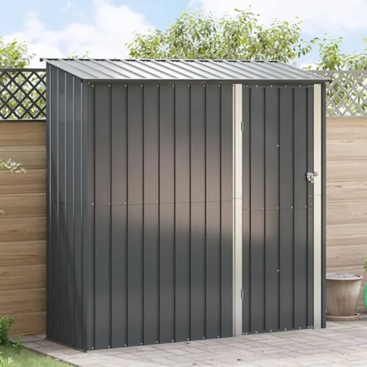vidaXL Gartenhütte Metall Anthrazit 203,5 x 73 x 200 cm, wetterfester Garten- und Terrassen-Speicher mit viel Stauraum für Werkzeuge, einfach zu montieren – Bild 2