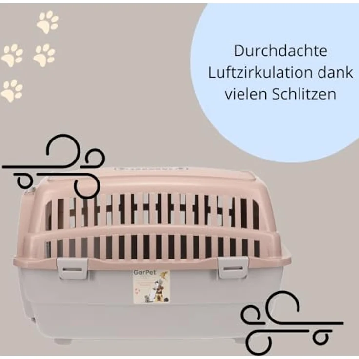 GarPet Tiertransportbox Transportbox Hunde Katzen Kaninchen Transport Auto Box Korb, 4-fach Verriegelung, Altrosa/Grau – Bild 4
