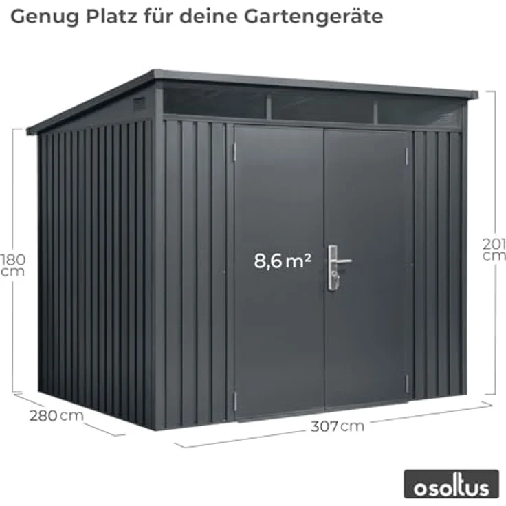 osoltus Premium Metall Gerätehaus Skylight 8.6㎡ 307cm x 280cm - Grüne Gartenlaube mit rostfreiem Metallkonstrukt – Bild 3