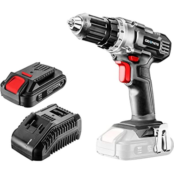 Graphite 58g000-set1 Akkuschrauber 18V, Li-Ion, 1250 rpm, 1,1 kg schwarz, rot – Bild 1