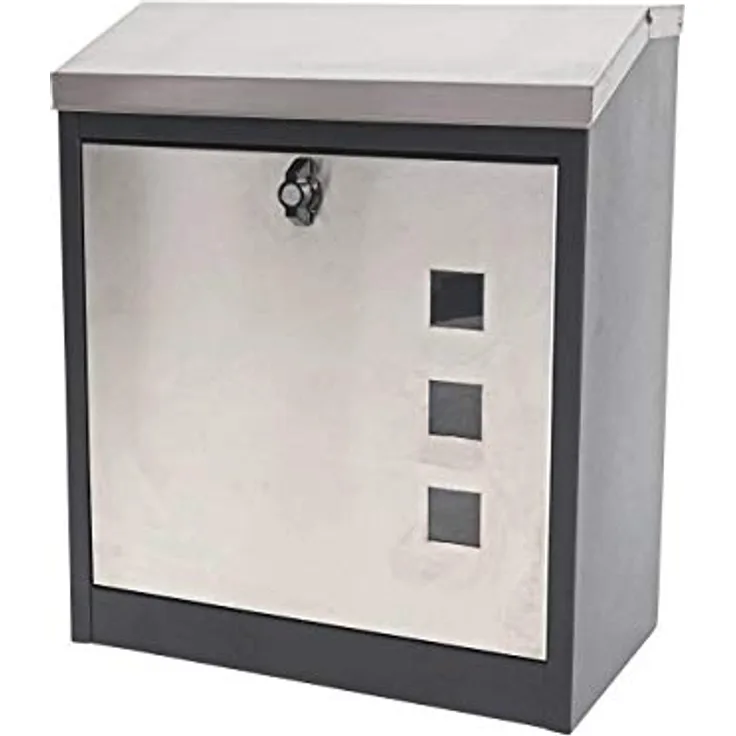 PROREGAL XXL Briefkasten, abschließbar, pulverbeschichtet, schwarz-Edelstahl, HxBxT 52x44x25cm, geeignet für Päckchen und Büchersendungen