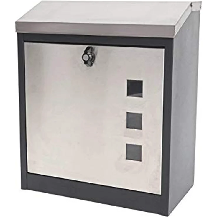 PROREGAL XXL Briefkasten, abschließbar, pulverbeschichtet, schwarz-Edelstahl, HxBxT 52x44x25cm, geeignet für Päckchen und Büchersendungen – Bild 1
